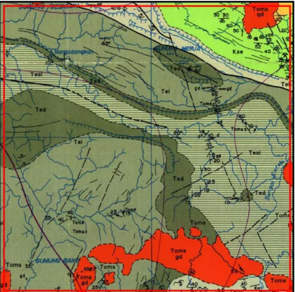 Gambar 2. Peta Geologi Daerah Nanga Dangkan dan Sekitarnya 