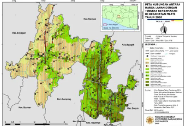 Gambar 1.11 Peta Distribusi Harga Lahan dengan  Tingkat Kenyamanan Akhir di Kecamatan Mlati 