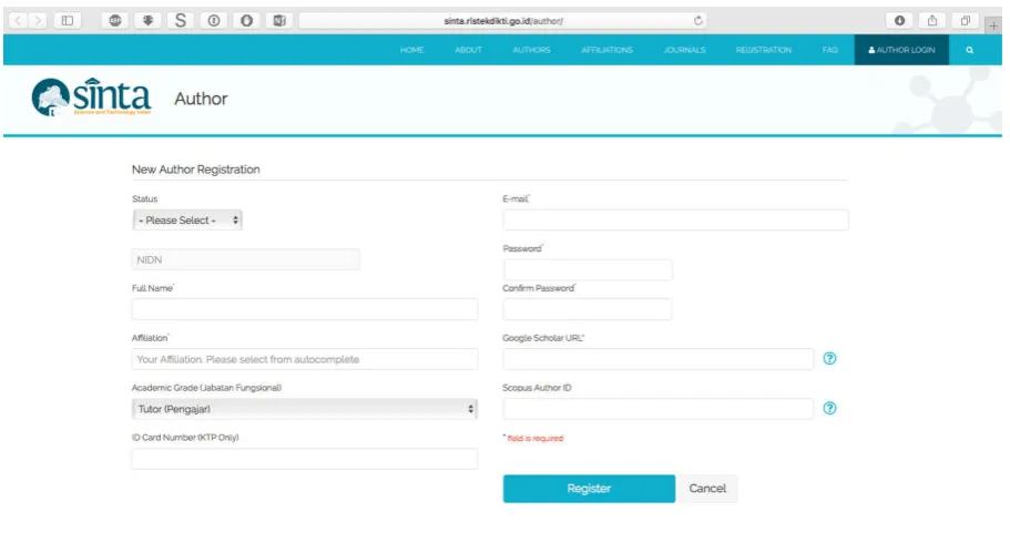 Gambar 1 Halaman Registrasi Sinta 