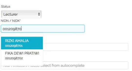 Gambar 3 Autocomplete pada NIDN/NIDK 