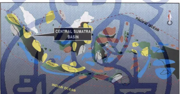 Gambar  2.1. Lokasi Cekungan Sumatra Tengah (Pertamina BPPKA, 1996). 