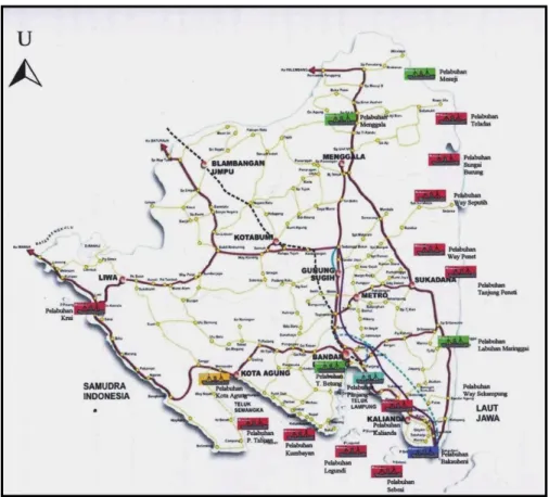 Gambar 2.2. Peta Lokasi Pelabuhan Di Provinsi Lampung.                       Sumber : Perhubungan Dalam Angka Tahun 2008 