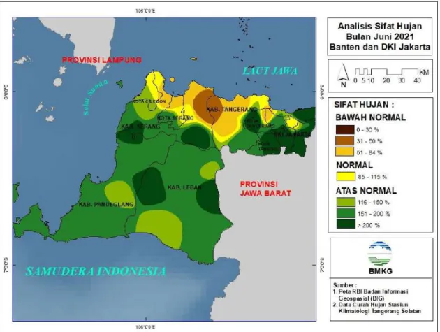 Gambar 5. Peta Analisis Sifat Hujan  Bulan Juni 2021 Provinsi Banten dan DKI Jakarta 