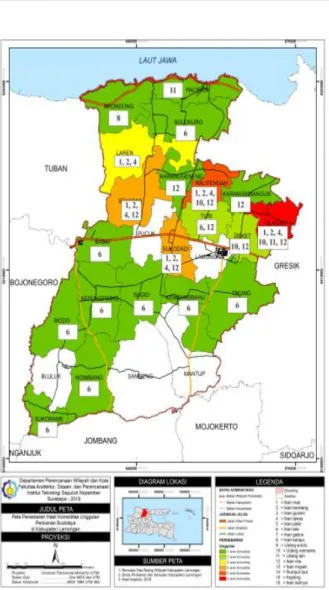 Gambar 2. Persebaran Potensi Jenis Komodis Unggulan Sub-Sektor  Perikanan Budidaya di Kabupaten Lamongan