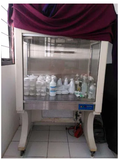 Gambar 3.3 Alat-alat dan bahan-bahan untuk sterilisasi eksplan dan penanaman dalam Laminar air flow cabinet (LAFC) 