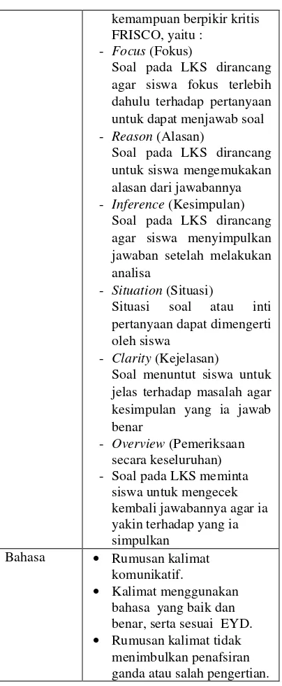 Tabel 2. Saran dan Keputusan Revisi dari Pakar untuk LKS 