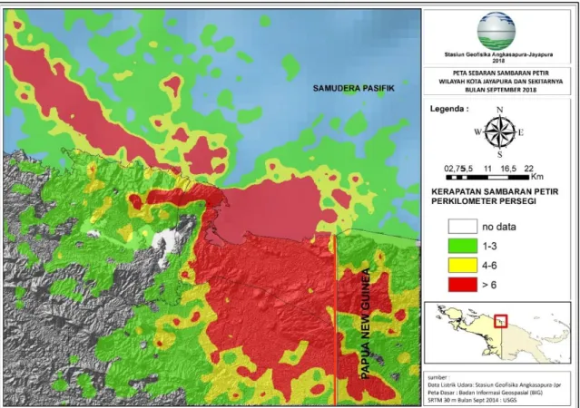 Gambar 2.2. Peta Sebaran Sambaran Petir Radius 0.5 0  Wilayah Jayapura Bulan September  2018 