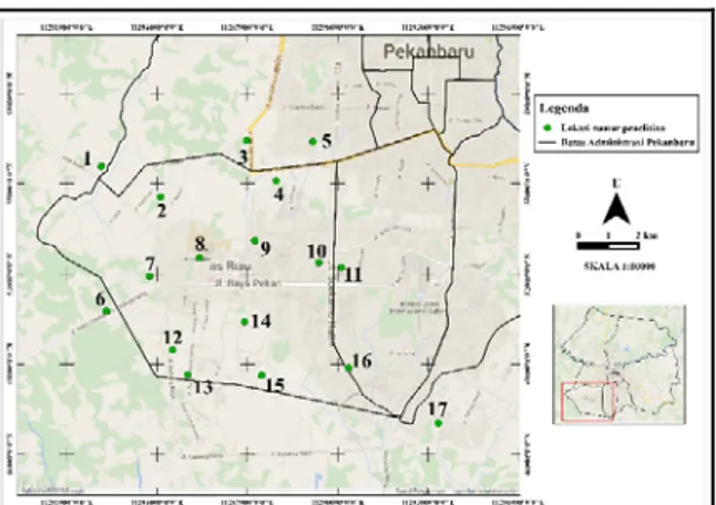 Gambar 3. Peta Sebaran Titik Lokasi  Pengukuran Sumur di Kecamatan Tampan 