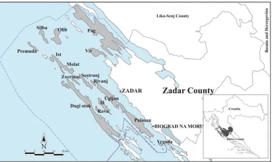 Fig. 1 Inhabited islands of Zadar County  Sl. 1. Naseljeni otoci Zadarske županije 
