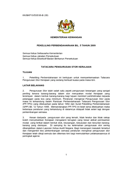 KEMENTERIAN KEWANGAN PEKELILING PERBENDAHARAAN BIL. 5 TAHUN 2009 ...