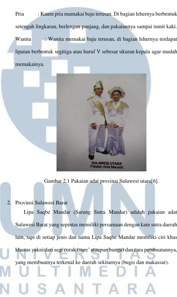 Gambar 2.1 Pakaian adat provinsi Sulawesi utara[6].  