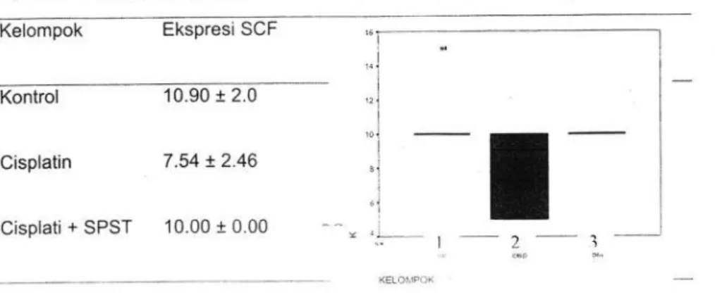 Tabel  10.1  Perbedaan  ekspresi  SCF  antara kelonrpok  kontrol, cicplatin  dan  cisplatin  +  SPST