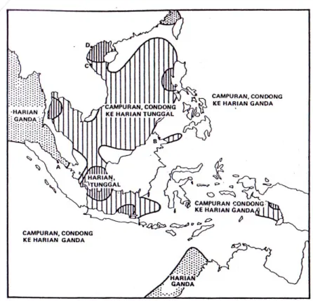 Gambar 2.9. Peta sifat-sifat pasut perairan ASEAN (Pariwono 1985)  (Sumber : rangkuman kursus PASANG-SURUT, LIPI Pusat Penelitian dan  Pengembangan Oseanologi Jakarta,  1989) 