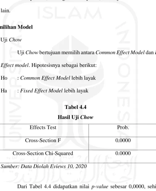 Tabel 4.4  Hasil Uji Chow 