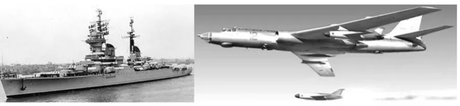 Gambar 1. KRI Irian dan pembom strategis Tu-16KS Badger dengan rudal AS-1 Kennel 