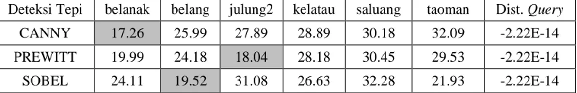 Tabel 3.1 Ketelitian CBIR pada image ikan belanak 