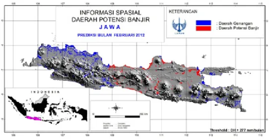 Gambar 6. Informasi spasial Daerah Potensi Banjir di Pulau Jawa bulan Februari 2012