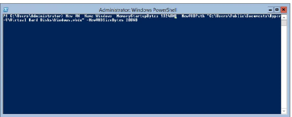 Gambar 4. 13 Membuat Virtual Machine Melalui Windows Powershell  Perintah  tersebut  mewakili  spesifikasi  dari  host  yang  dibuat