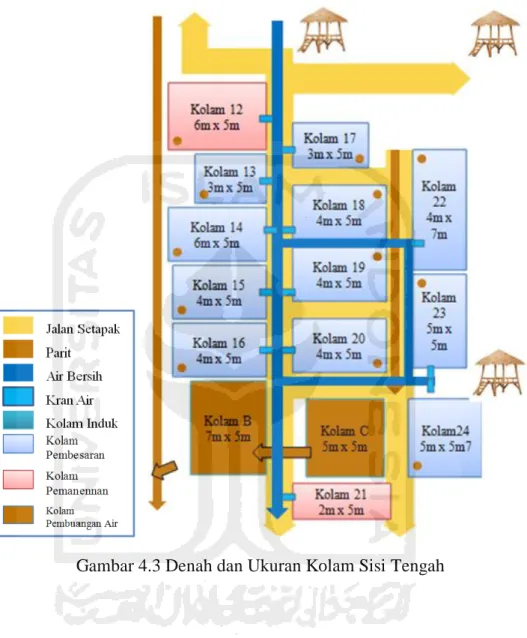 Gambar 4.3 Denah dan Ukuran Kolam Sisi Tengah 