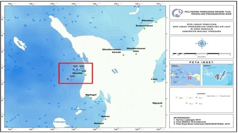Gambar 1. Peta Lokasi penelitian di Perairan Desa Ohoililir. 