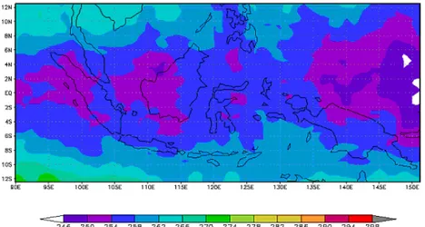 Gambar 3-8: Konsentrasi (DU) ozon total di Indonesia Oktober 2005 