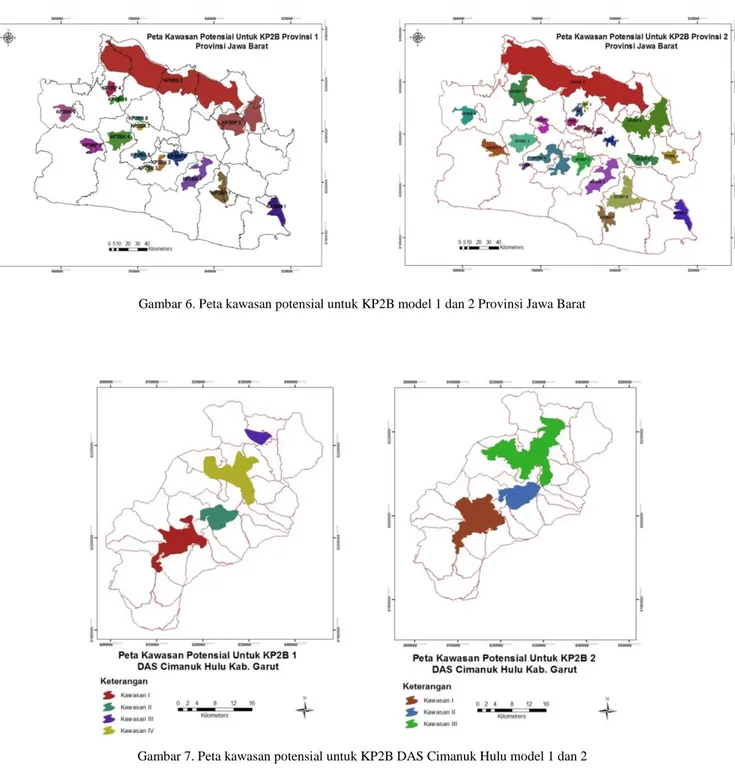Gambar 7. Peta kawasan potensial untuk KP2B DAS Cimanuk Hulu model 1 dan 2