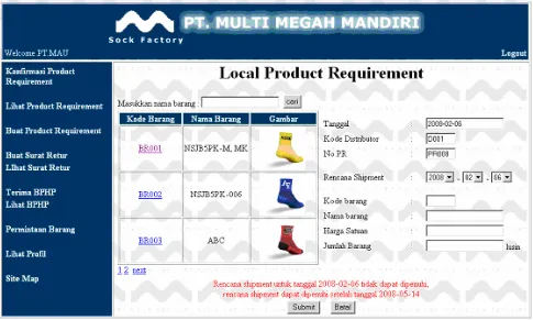 Gambar 2. Tampilan Layar Local Product Requirement  Tampilan Layar Pembuatan SOP 