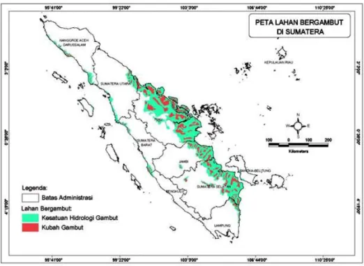Gambar 1.  Kenampakan daerah ekosistem gambut di Sumatera (KHG dan KLG)  (Sumber: KLH, 2009)