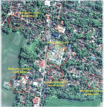 Gambar 4. Citra Ikonos yang memperlihatkan kerusakan bangunan              akibat gempa bumi di sebagian Kabupaten Bantul
