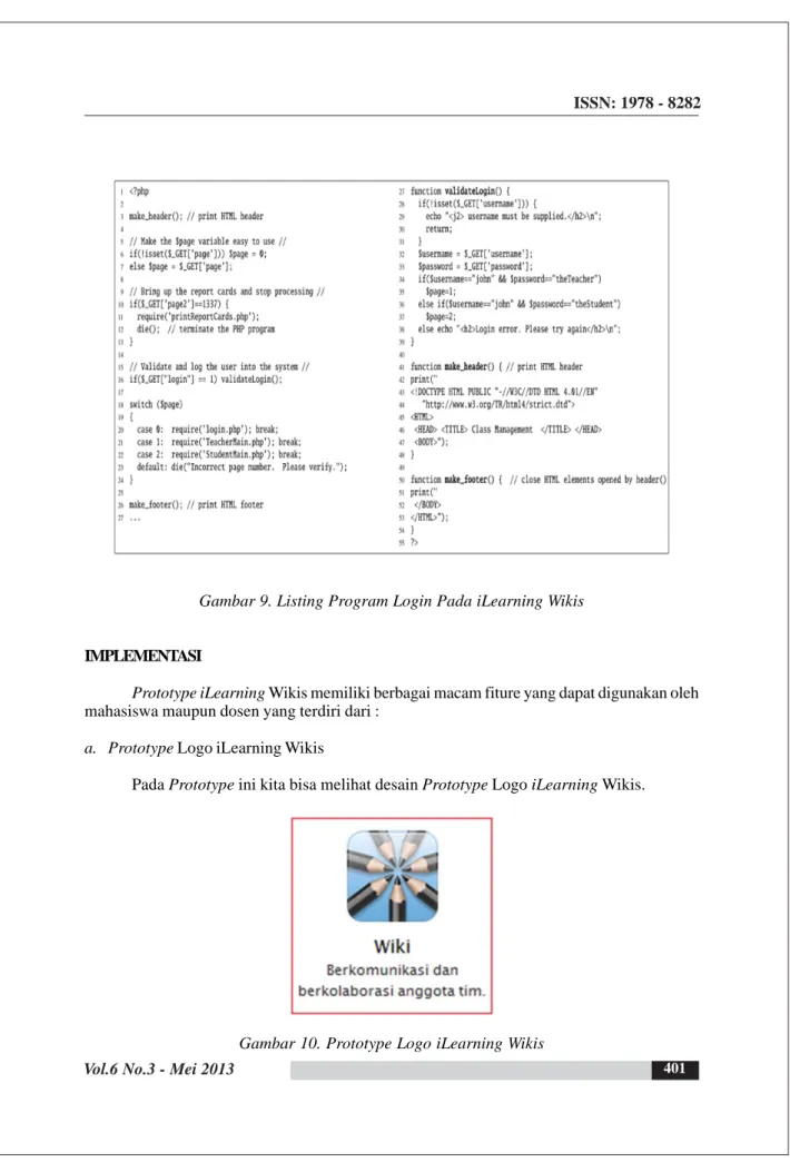 Gambar 9. Listing Program Login Pada iLearning Wikis