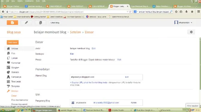 Gambar 3.1 Tampilan Setelan Blogspot 