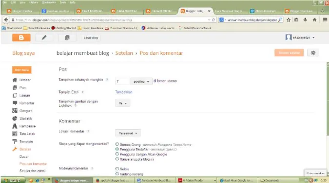Gambar 3.3 Tampilan Setelan sub Pos dan komentar  Adapun opsi yang ada pada submenu Pos dan Komentar adalah : 