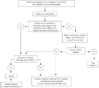 Gambar 5. Algoritme penatalaksanaan intoksikasi metanol dan etilen glikol di ICU  