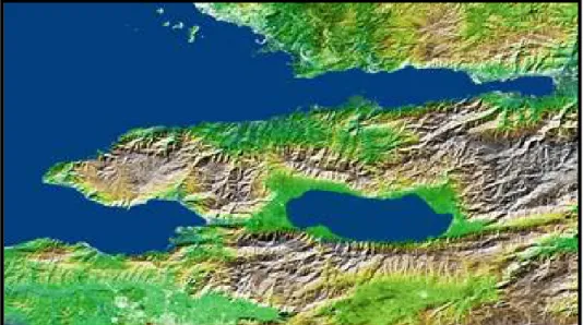 Şekil 3.5  Orta kol ve Gemlik Fay Zonu’nun radar görüntüsündeki çizgiselliği  (NASA, 2002) 