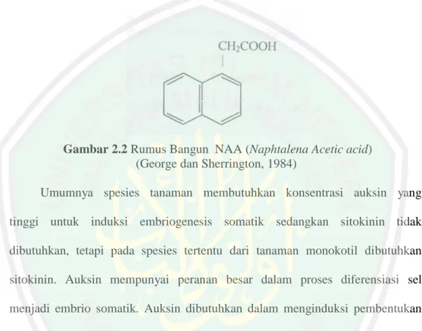 Gambar 2.2 Rumus Bangun  NAA (Naphtalena Acetic acid)  (George dan Sherrington, 1984) 