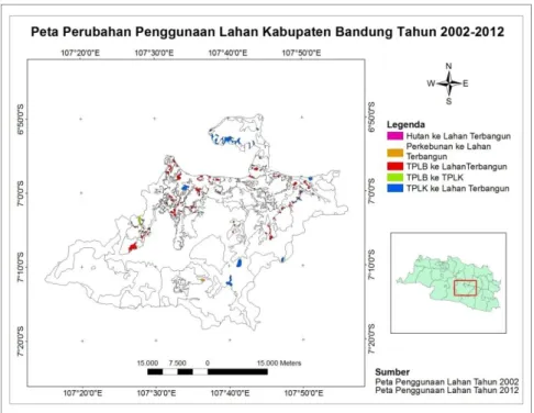 Gambar 1.  Peta perubahan penggunaan lahan Kabupaten Bandung tahun 2002-2012 