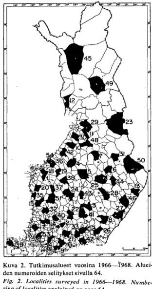 Fig. 2. Localities surveyed in 1966-1968. Numbe- Numbe-ring of localities explained on page 64