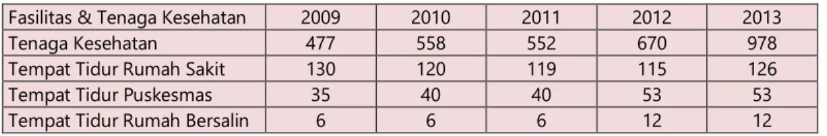 Tabel L.1.3. Jumlah Tenaga Kesehatan dan Tempat Tidur Fasilitas Kesehatan  Kabupaten Bulungan Periode 2009-2013 
