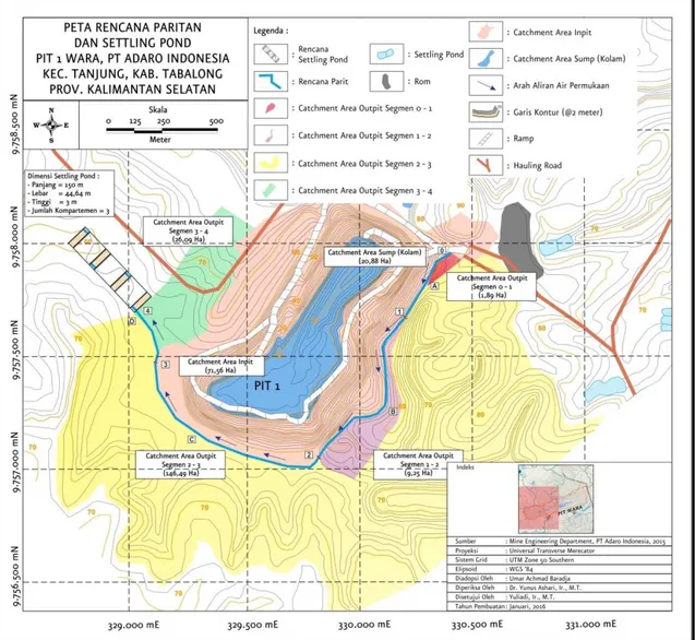 Gambar 3. Peta Rencana Paritan dan Setlling Pond Pit 1 Wara  D.  Kesimpulan 