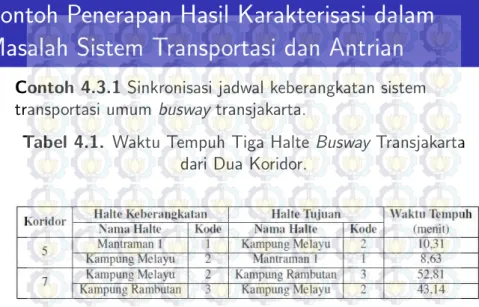 Tabel 4.1. Waktu Tempuh Tiga Halte Busway Transjakarta dari Dua Koridor.