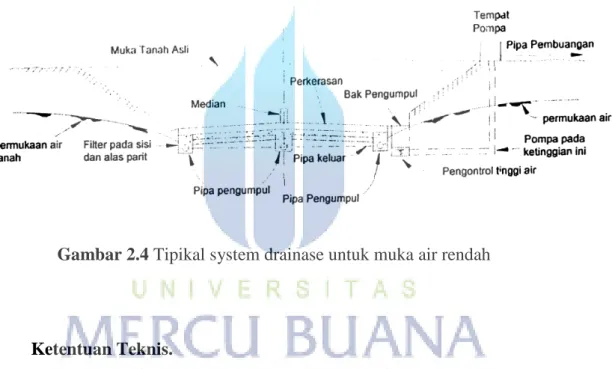 Gambar 2.4 Tipikal system drainase untuk muka air rendah 