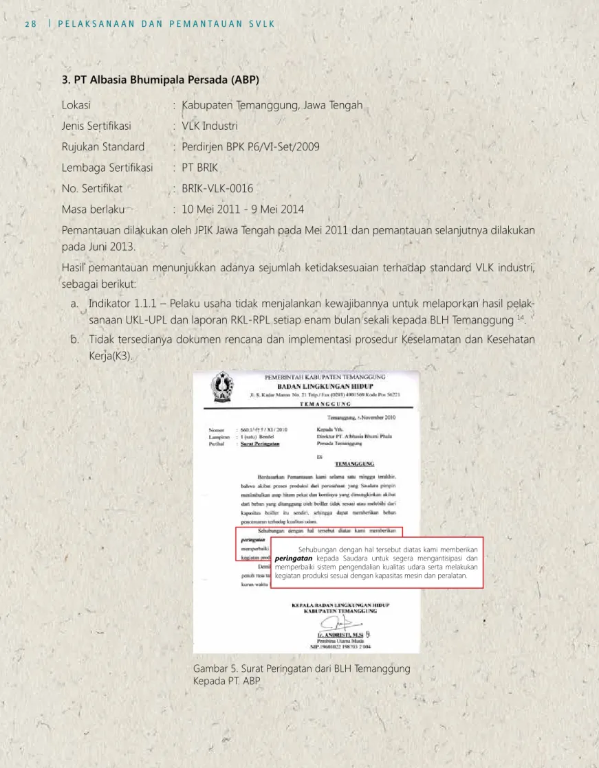 Gambar 5. Surat Peringatan dari BLH Temanggung    Kepada PT. ABP