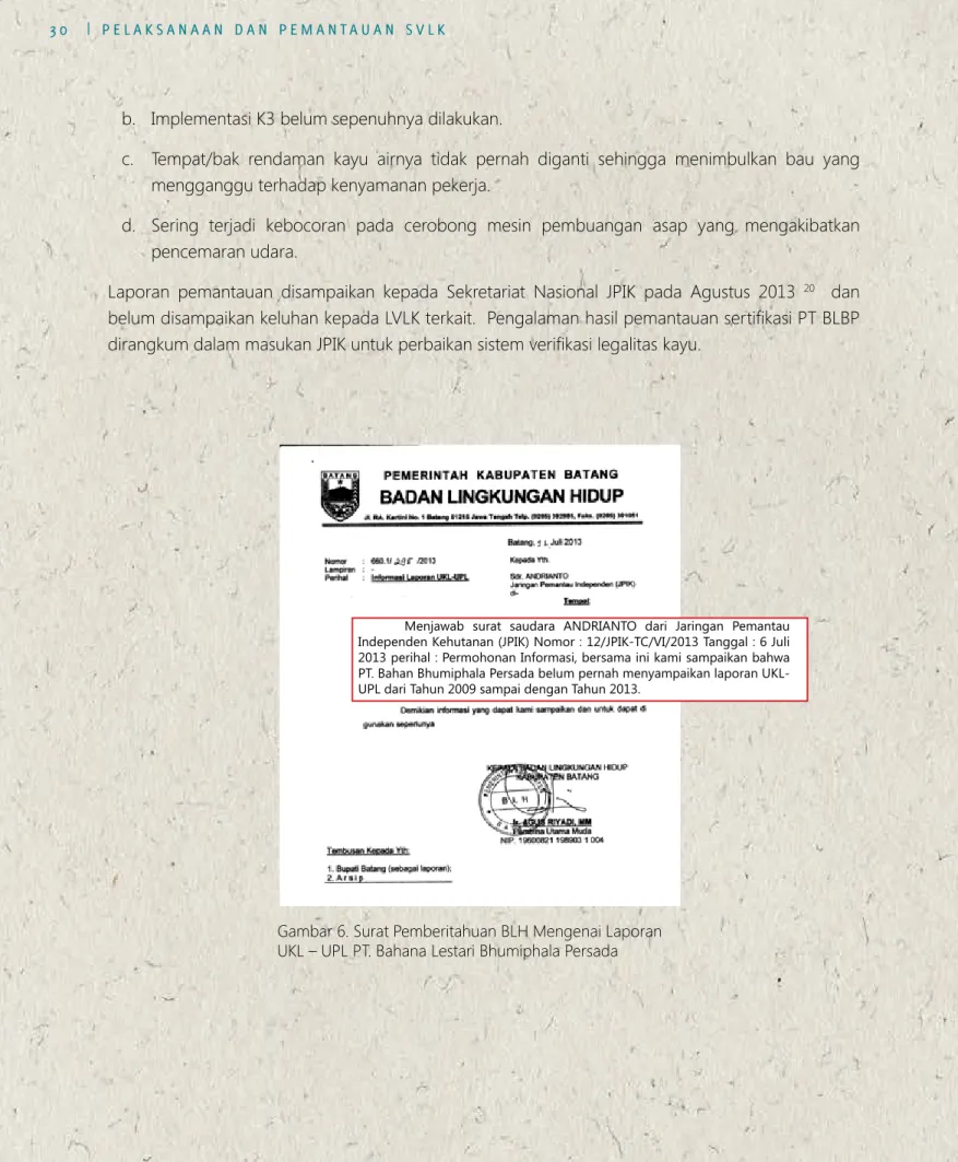 Gambar 6. Surat Pemberitahuan BLH Mengenai Laporan  UKL – UPL PT. Bahana Lestari Bhumiphala Persada