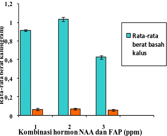 Gambar 3. Pengaruh pemberian zat pengatur tumbuh NAA dan FAP terhadap rata-rata                         berat kalus 