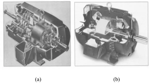Gambar 2.6 (a) motor induksi rotor belitan (b) motor induksi rotor sangkar  Mengilustrasikan jenis pendingin yang terdapat pada mesin induksi, 
