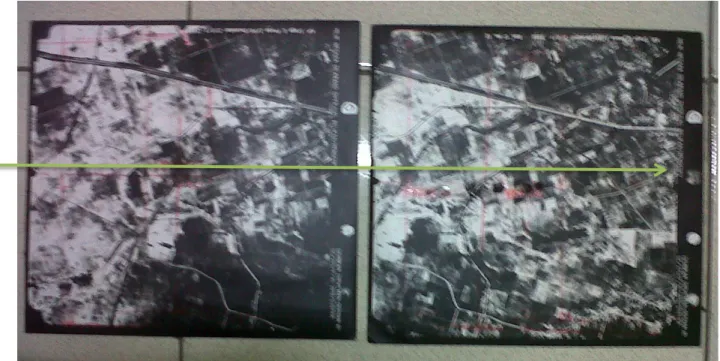Foto diatas merupakan sketsa jalur terbang antar foto run 17 no 11 ke no 12  Dan garis biri menunjukan arah pemotrettan jalur dimulai dari timur ke barat