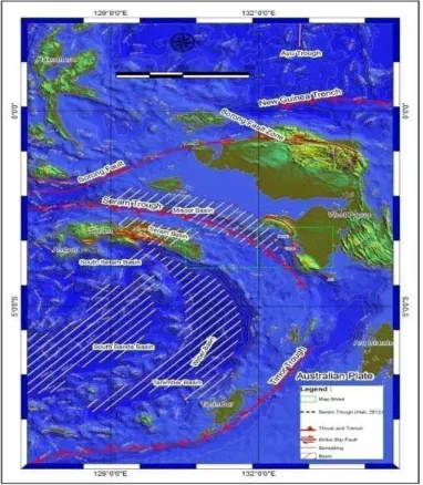 Gambar 3.1 Geografi, tatanan tektonik dan cekungan sebagian Indonesia bagian Timur, Seram Trough,Timor Trough, 