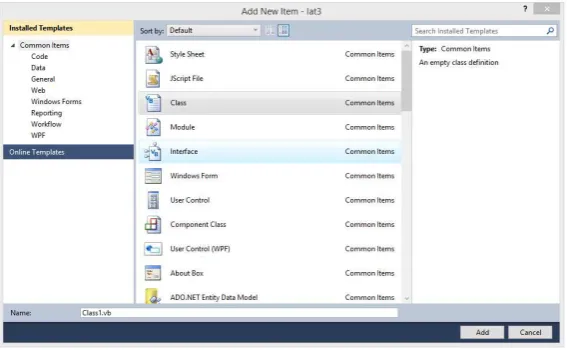 Gambar 4 Menu Add New Item, pilih Class  