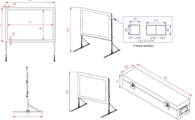 Tablica 3.1.4. Dimenzije „QuickStand“ stalka za platno projektora. 