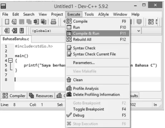 Gambar 1.15 Perintah Compile & Run 